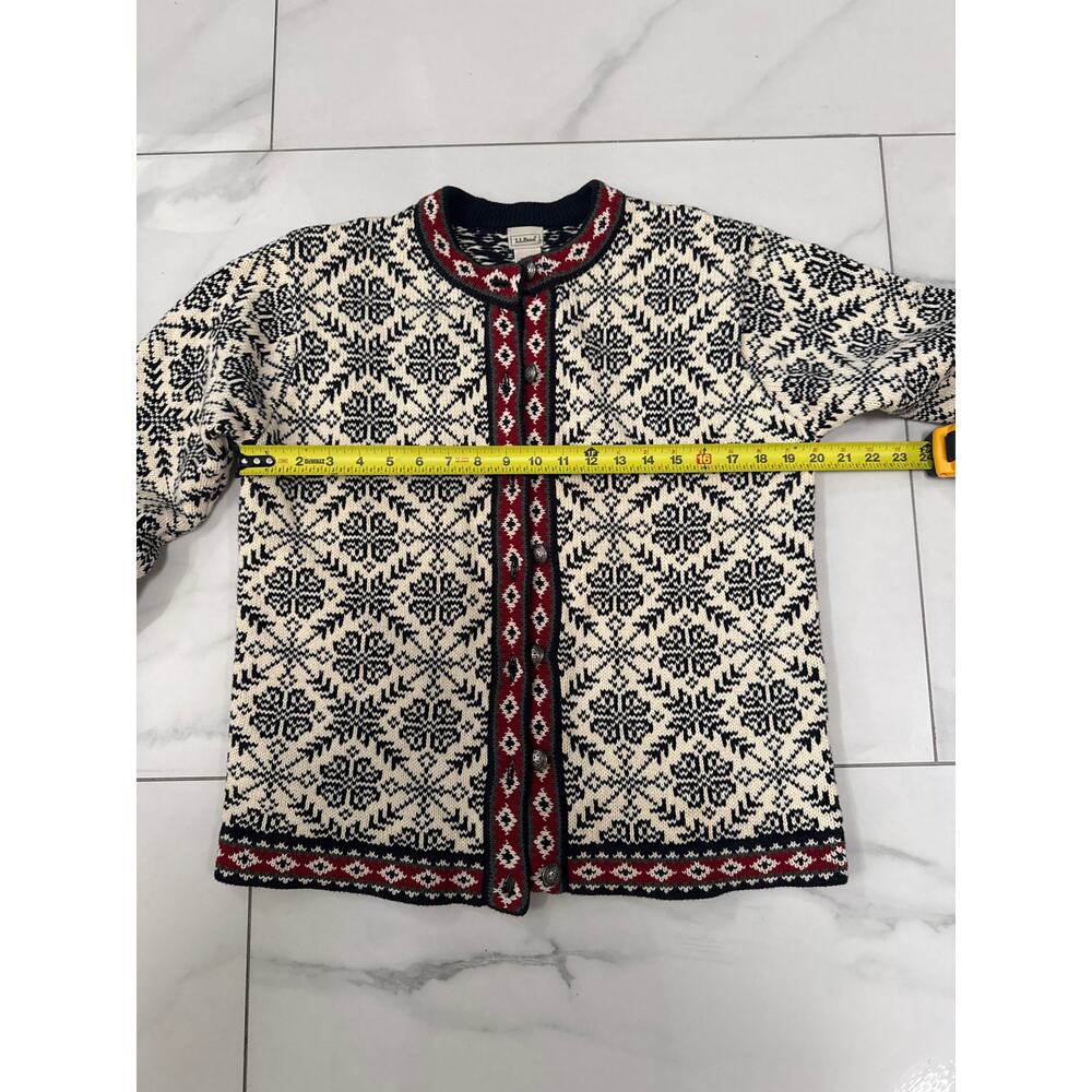 Vintage L.L.Bean 100% cotton Nordic Fair Isle cardigan sweater size M - Picture 7 of 12